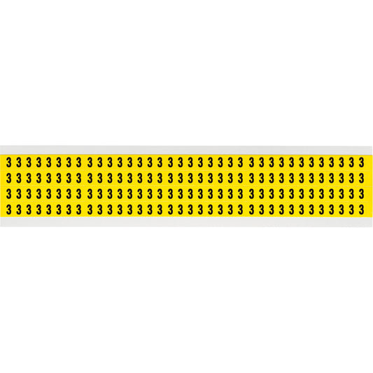 Brady Repositionable Individual Number and Letter Labels, 3, 1/4" H, Black on Yellow
