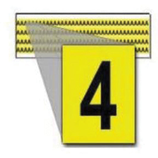 Brady Repositionable Individual Number and Letter Labels, 4, 1/4" H, Black on Yellow