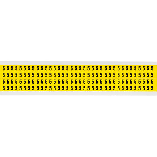 Brady Repositionable Individual Number and Letter Labels, 5, 1/4" H, Black on Yellow