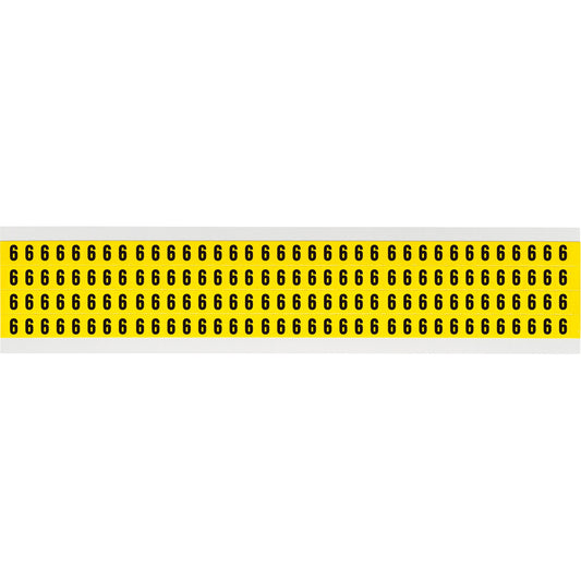 Brady Repositionable Individual Number and Letter Labels, 6, 1/4" H, Black on Yellow