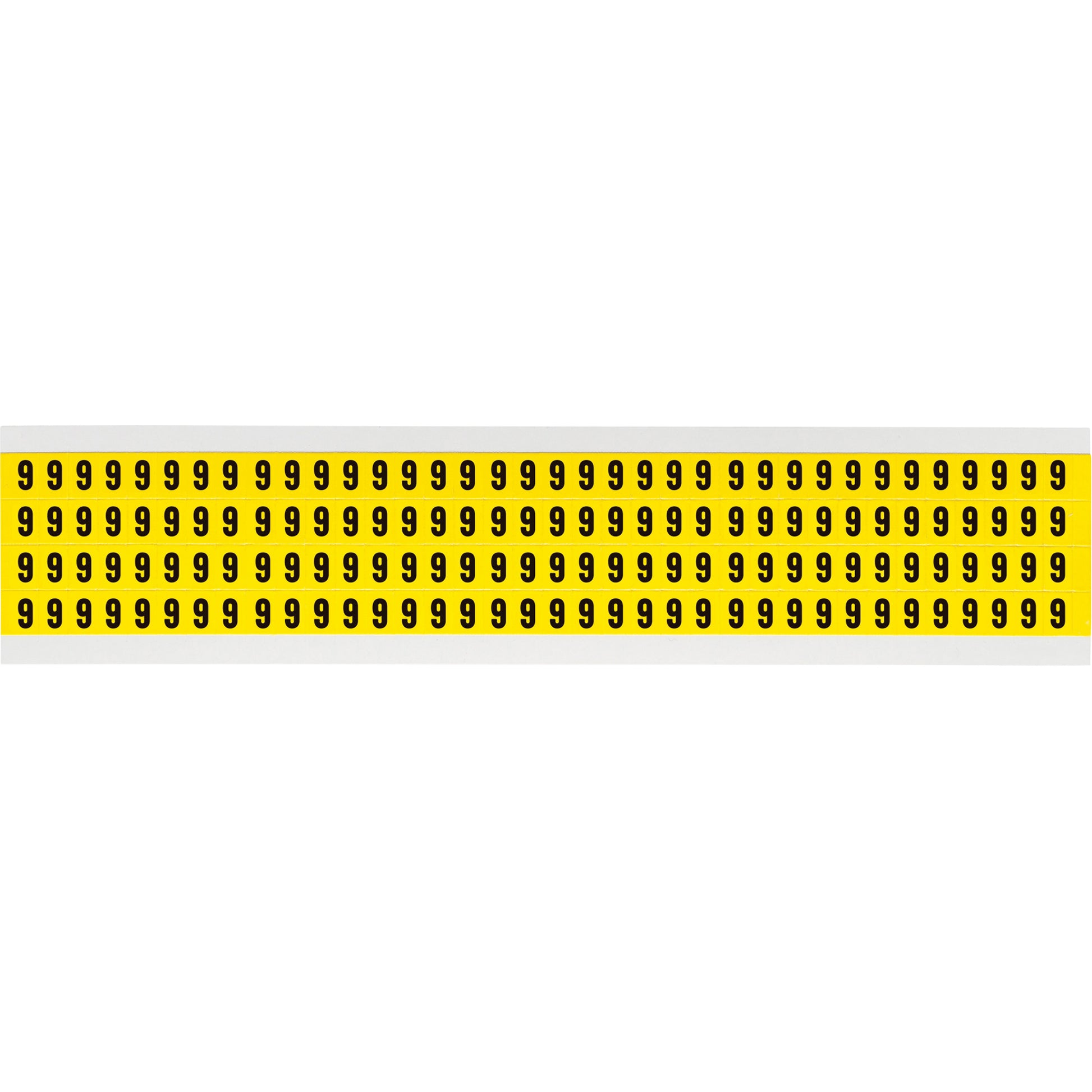Brady Repositionable Individual Number and Letter Labels, 9, 1/4" H, Black on Yellow