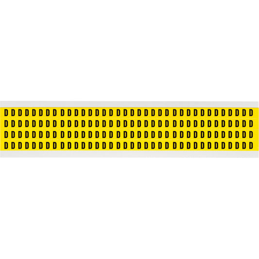 Brady Repositionable Individual Number and Letter Labels, D, 1/4" H, Black on Yellow