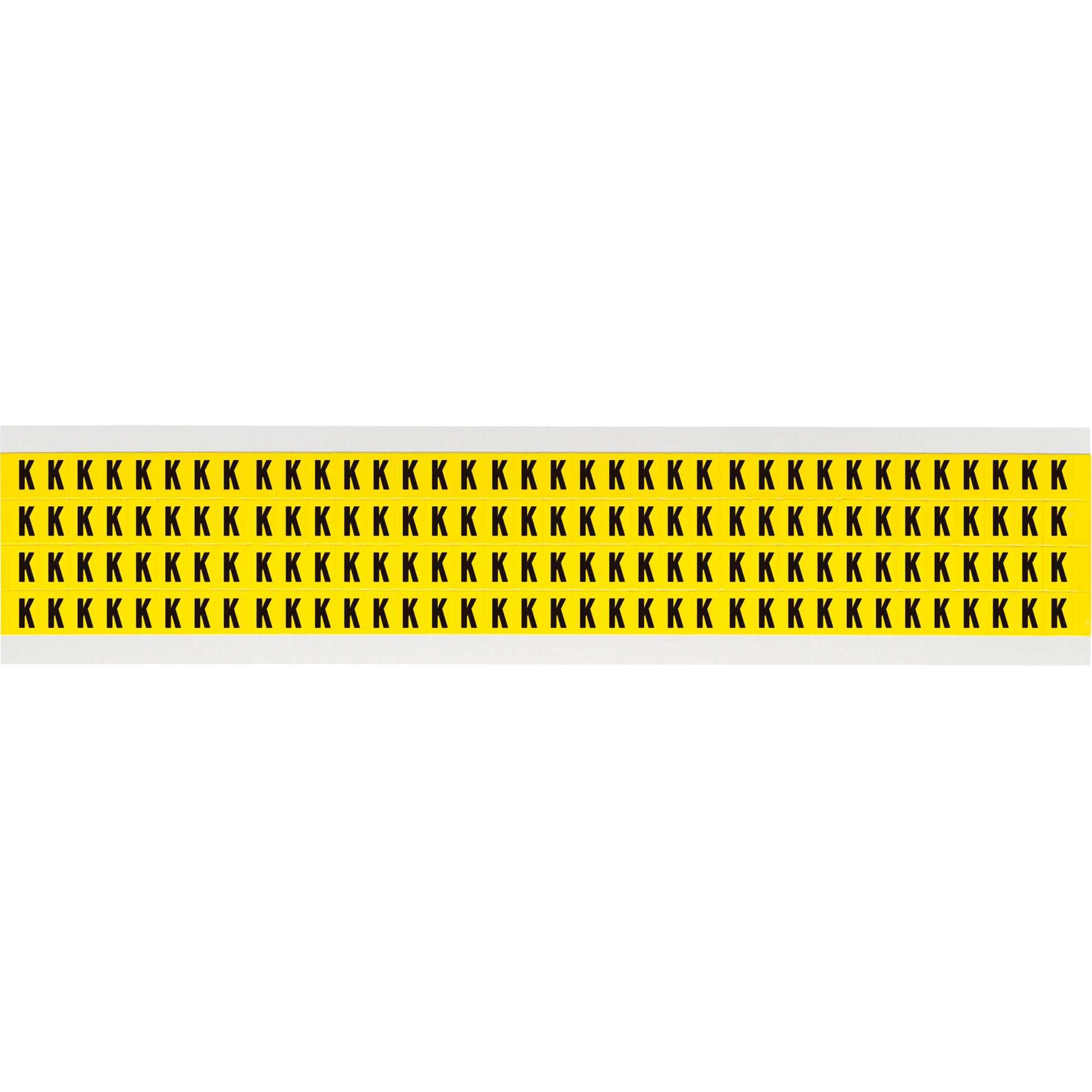 Brady Repositionable Individual Number and Letter Labels, K, 1/4" H, Black on Yellow