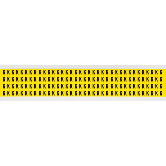 Brady Repositionable Individual Number and Letter Labels, K, 1/4" H, Black on Yellow