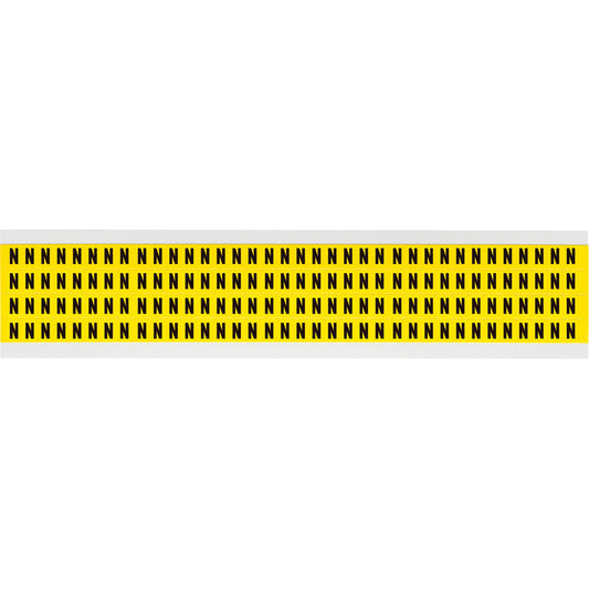 Brady Repositionable Individual Number & Letter Labels, N, 1/4" H, Black on Yellow