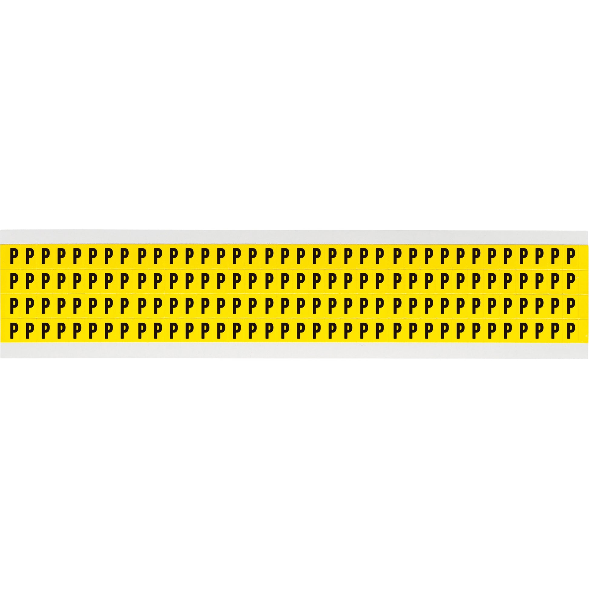 Brady Repositionable Individual Number & Letter Labels, P, 1/4" H, Black on Yellow