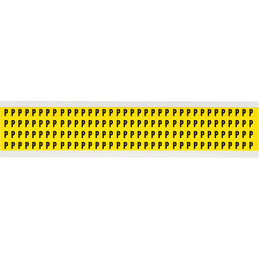 Brady Repositionable Individual Number & Letter Labels, P, 1/4" H, Black on Yellow