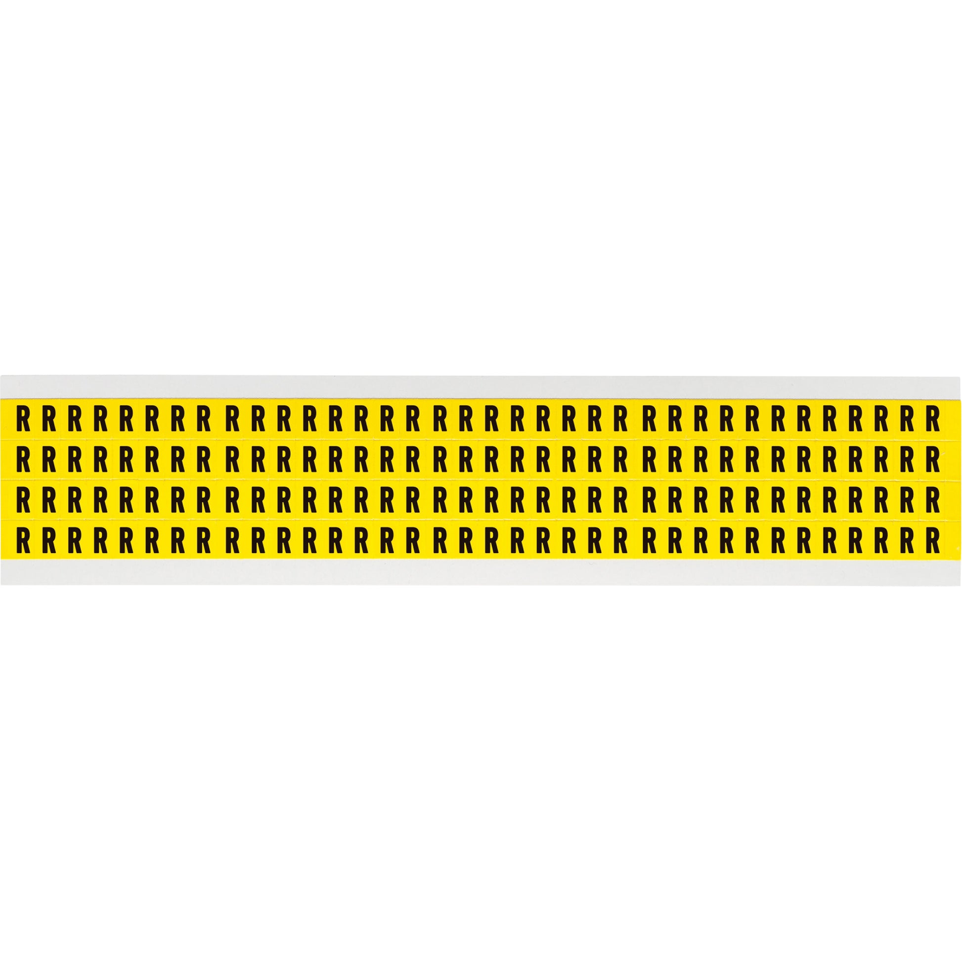Brady Repositionable Individual Number & Letter Labels, R, 1/4" H, Black on Yellow