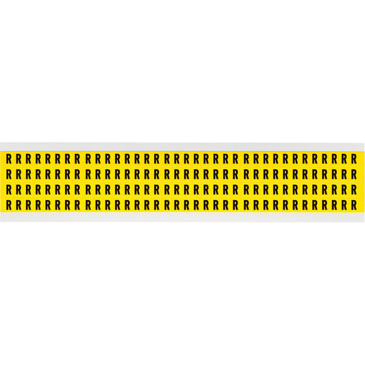 Brady Repositionable Individual Number & Letter Labels, R, 1/4" H, Black on Yellow