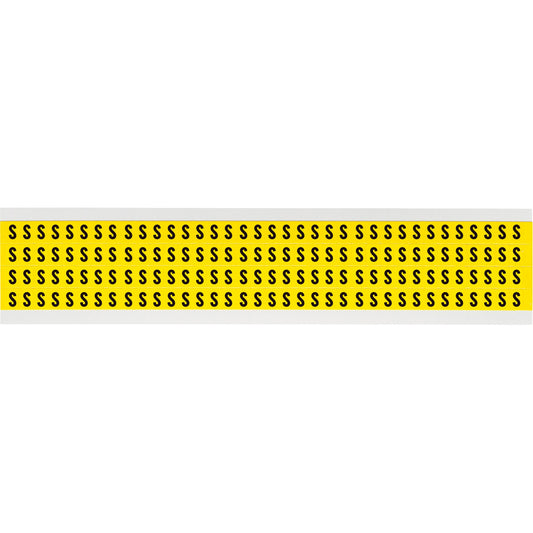 Brady Repositionable Individual Number & Letter Labels, S, 1/4" H, Black on Yellow