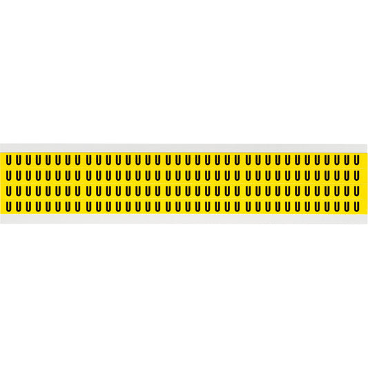 Brady Repositionable Individual Number & Letter Labels, U, 1/4" H, Black on Yellow