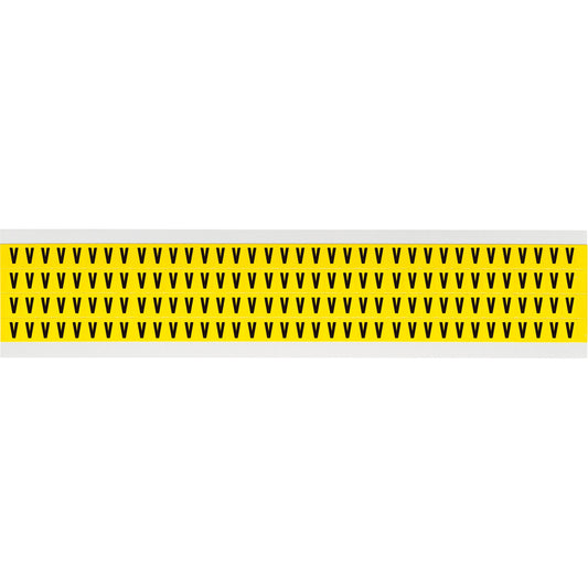 Brady Repositionable Individual Number & Letter Labels, V, 1/4" H, Black on Yellow