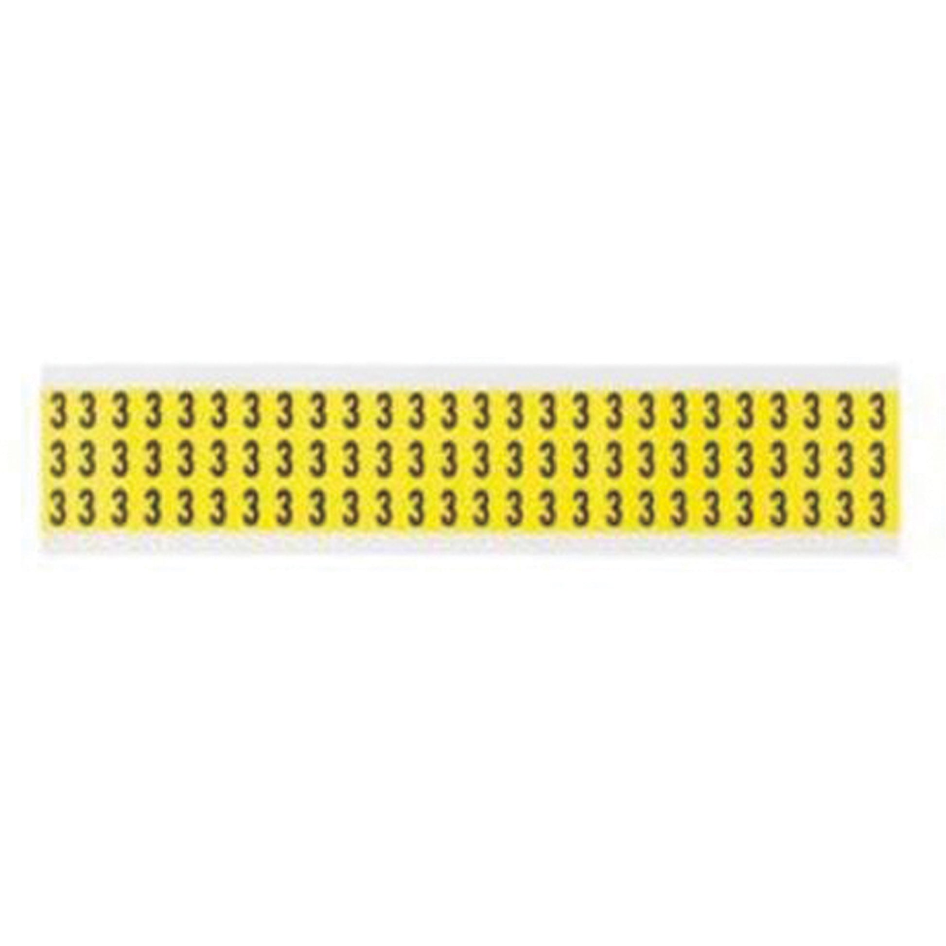 Brady Repositionable Individual Number and Letter Labels, 3, 3/8" H, Black on Yellow