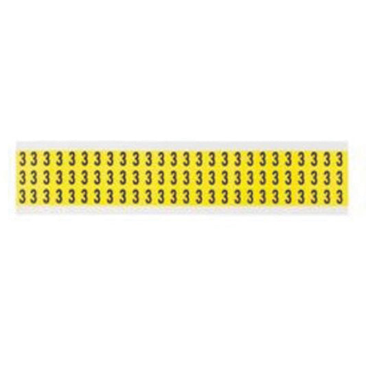 Brady Repositionable Individual Number and Letter Labels, 3, 3/8" H, Black on Yellow