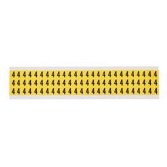 Brady Repositionable Individual Number and Letter Labels, 4, 3/8" H, Black on Yellow