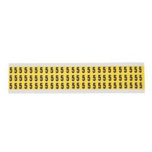 Brady Repositionable Individual Number and Letter Labels, 5, 3/8" H, Black on Yellow