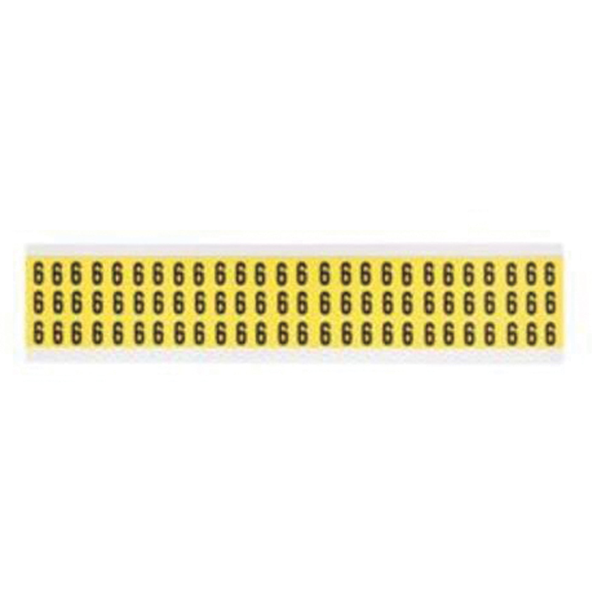 Brady Repositionable Individual Number and Letter Labels, 6, 3/8" H, Black on Yellow