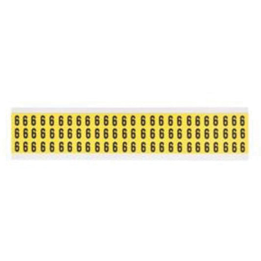 Brady Repositionable Individual Number and Letter Labels, 6, 3/8" H, Black on Yellow