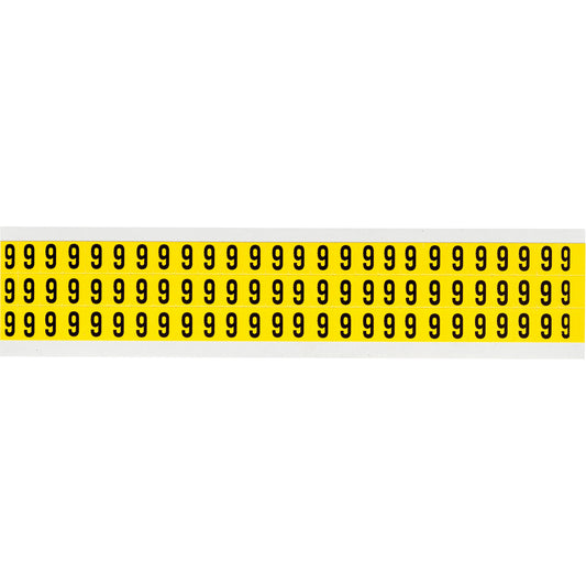 Brady Repositionable Individual Number and Letter Labels, 9, 3/8" H, Black on Yellow