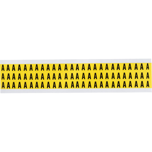Brady Repositionable Individual Number and Letter Labels, A, 3/8" H, Black on Yellow
