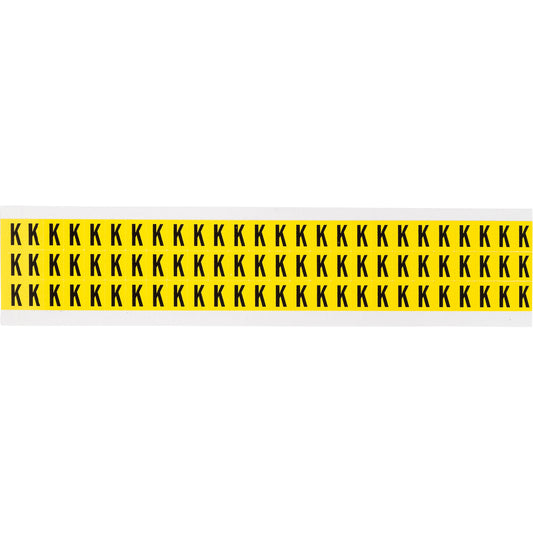 Brady Repositionable Individual Number and Letter Labels, K, 3/8" H, Black on Yellow
