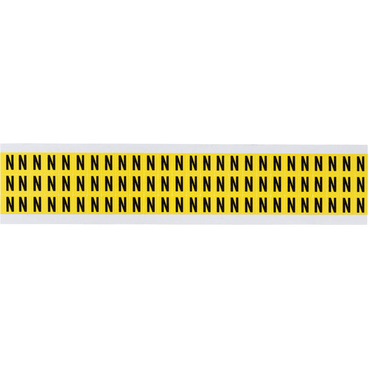 Brady Repositionable Individual Number & Letter Labels, N, 3/8" H, Black on Yellow