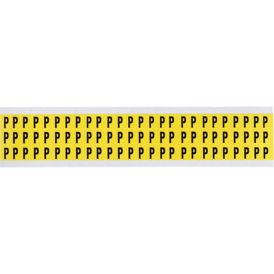 Brady Repositionable Individual Number & Letter Labels, P, 3/8" H, Black on Yellow