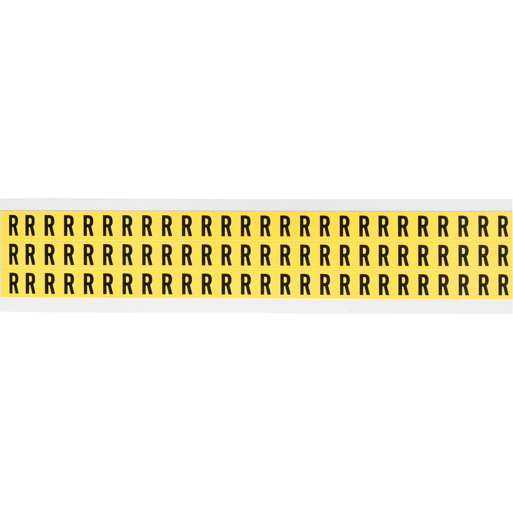 Brady Repositionable Individual Number & Letter Labels, R, 3/8" H, Black on Yellow