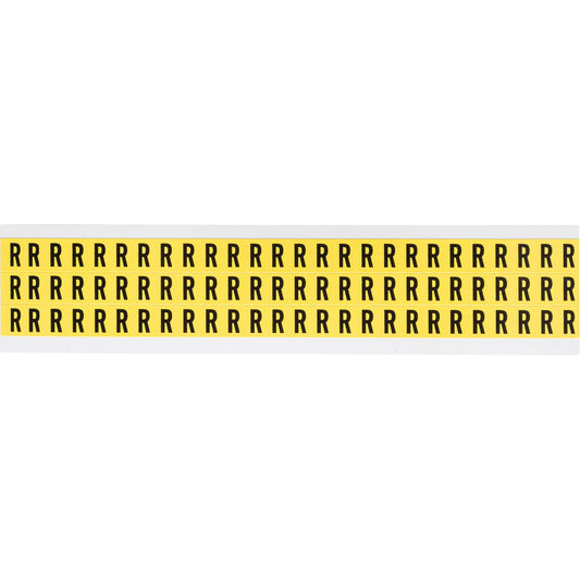 Brady Repositionable Individual Number & Letter Labels, R, 3/8" H, Black on Yellow