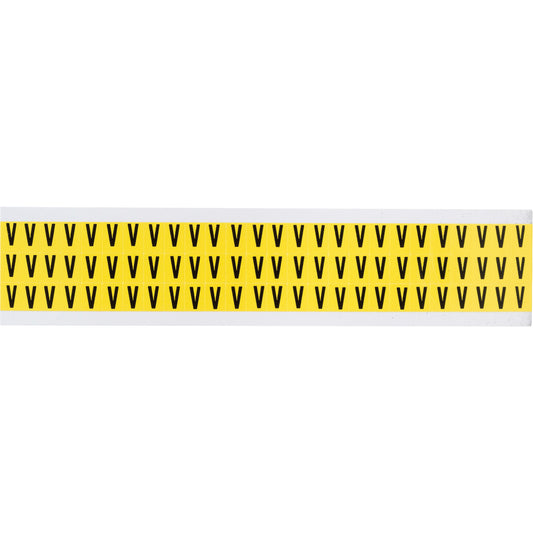 Brady Repositionable Individual Number & Letter Labels, V, 3/8" H, Black on Yellow