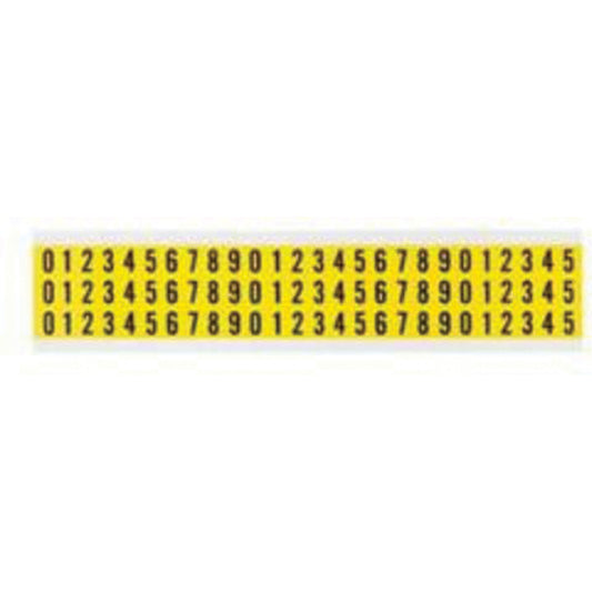 Brady Repositionable Individual Number and Letter Labels Set, 0 to 9, 3/8" H, Black on Yellow