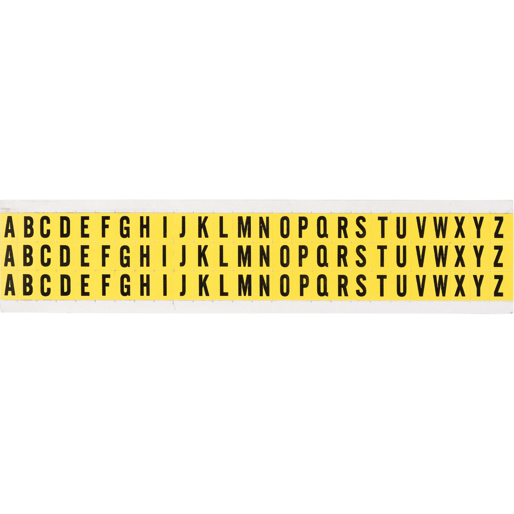 Brady Repositionable Individual Number and Letter Labels Set, A/B/C/D/E/F/G/H/I/J/K/L/M/N/O/P/Q/R/S/T/U/V/W/X/Y/Z, 3/8" H, Black on Yellow