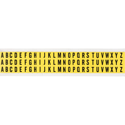 Brady Repositionable Individual Number and Letter Labels Set, A/B/C/D/E/F/G/H/I/J/K/L/M/N/O/P/Q/R/S/T/U/V/W/X/Y/Z, 3/8" H, Black on Yellow