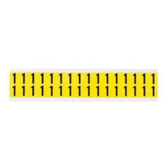 Brady Repositionable Individual Number and Letter Labels, 1, 5/8" H, Black on Yellow