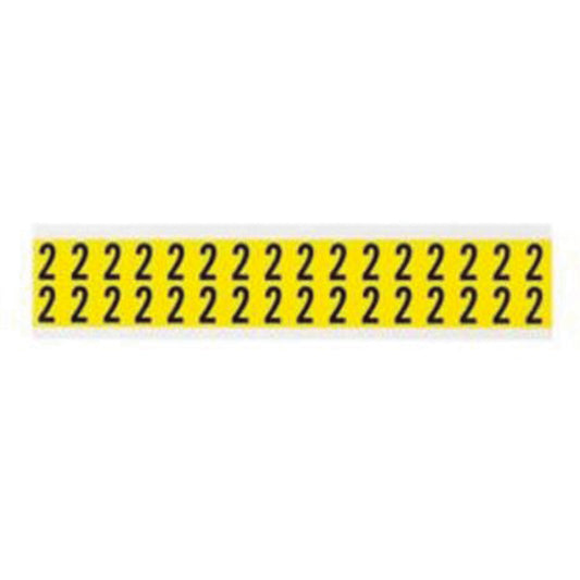 Brady Repositionable Individual Number and Letter Labels, 2, 5/8" H, Black on Yellow