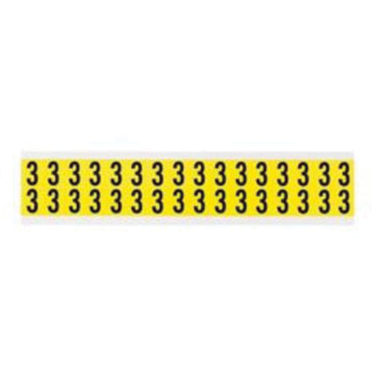 Brady Repositionable Individual Number and Letter Labels, 3, 5/8" H, Black on Yellow