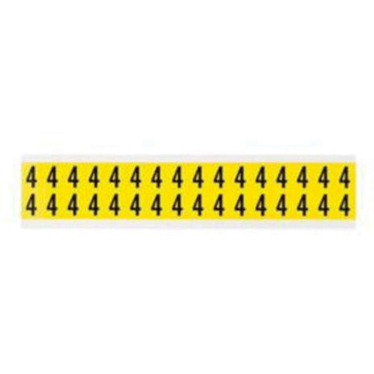 Brady Repositionable Individual Number and Letter Labels, 4, 5/8" H, Black on Yellow