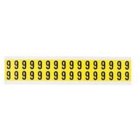 Brady Repositionable Individual Number and Letter Labels, 9, 5/8" H, Black on Yellow
