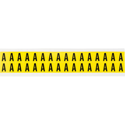 Brady Repositionable Individual Number and Letter Labels, A, 5/8" H, Black on Yellow