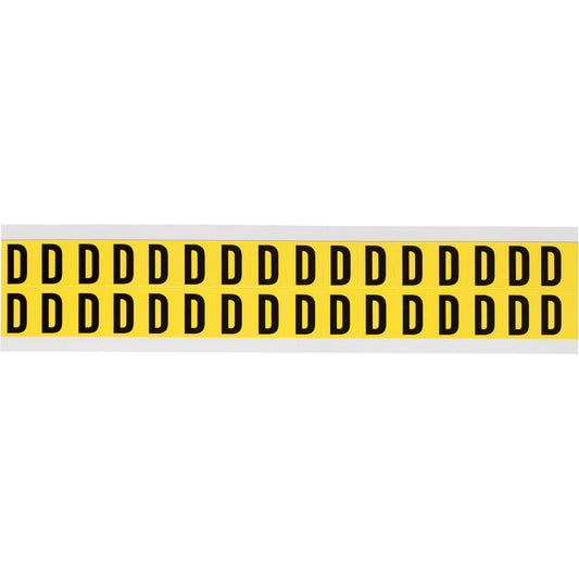 Brady Repositionable Individual Number and Letter Labels, D, 5/8" H, Black on Yellow
