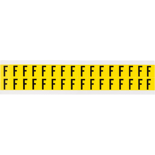 Brady Repositionable Individual Number and Letter Labels, F, 5/8" H, Black on Yellow