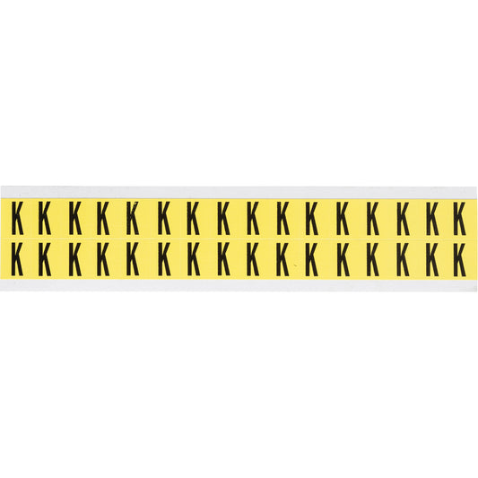 Brady Repositionable Individual Number and Letter Labels, K, 5/8" H, Black on Yellow