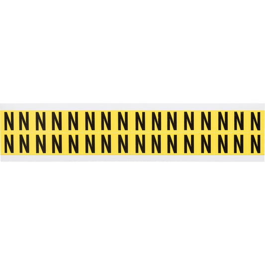 Brady Repositionable Individual Number & Letter Labels, N, 5/8" H, Black on Yellow