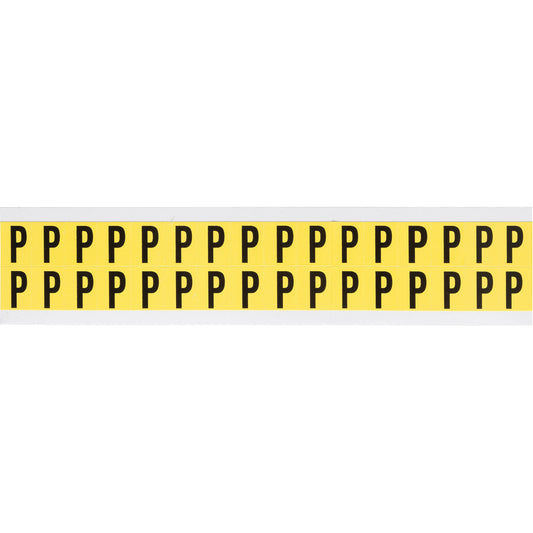 Brady Repositionable Individual Number & Letter Labels, P, 5/8" H, Black on Yellow