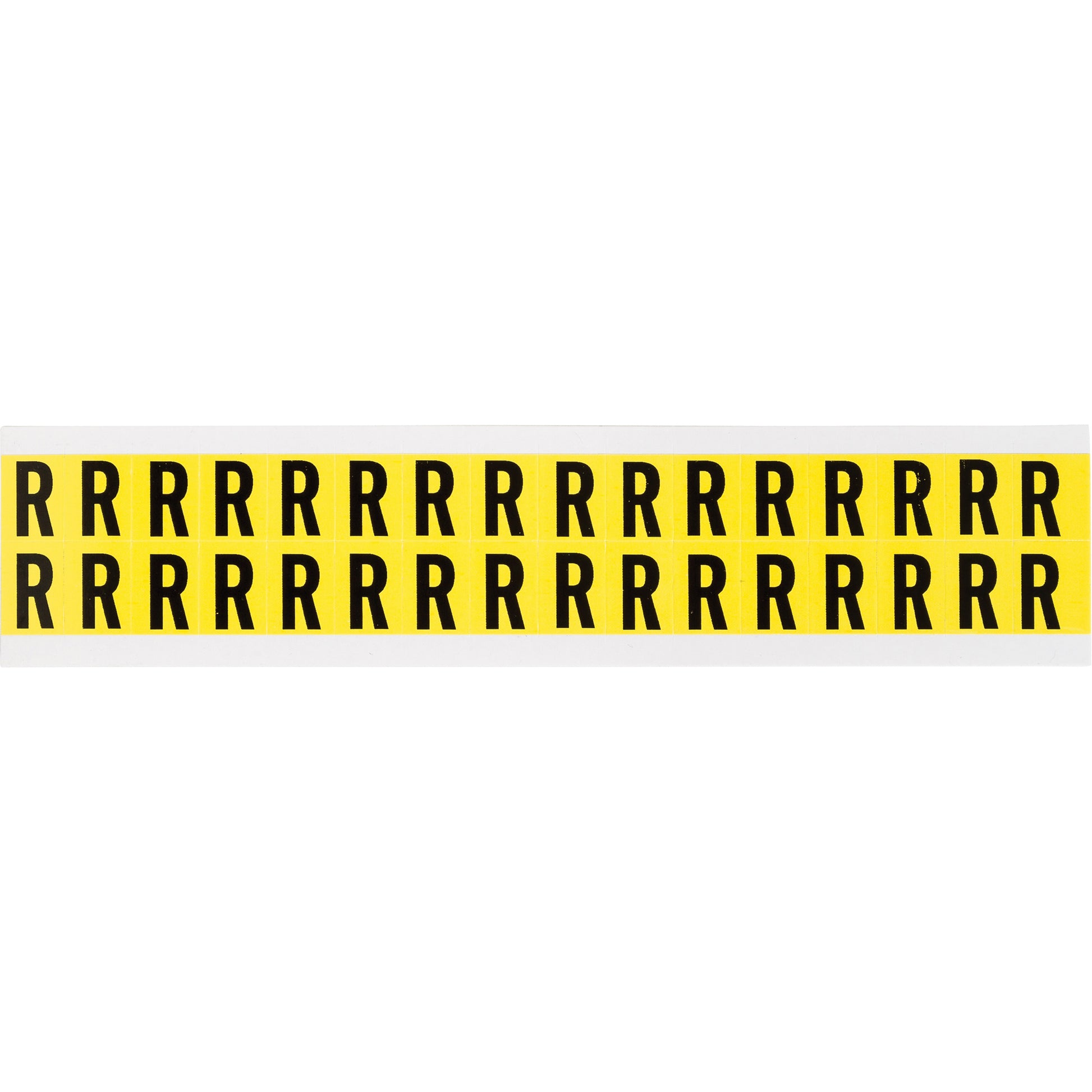 Brady Repositionable Individual Number & Letter Labels, R, 5/8" H, Black on Yellow
