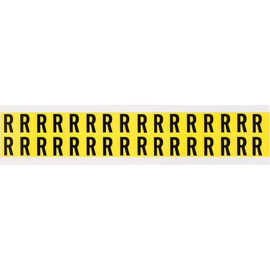 Brady Repositionable Individual Number & Letter Labels, R, 5/8" H, Black on Yellow
