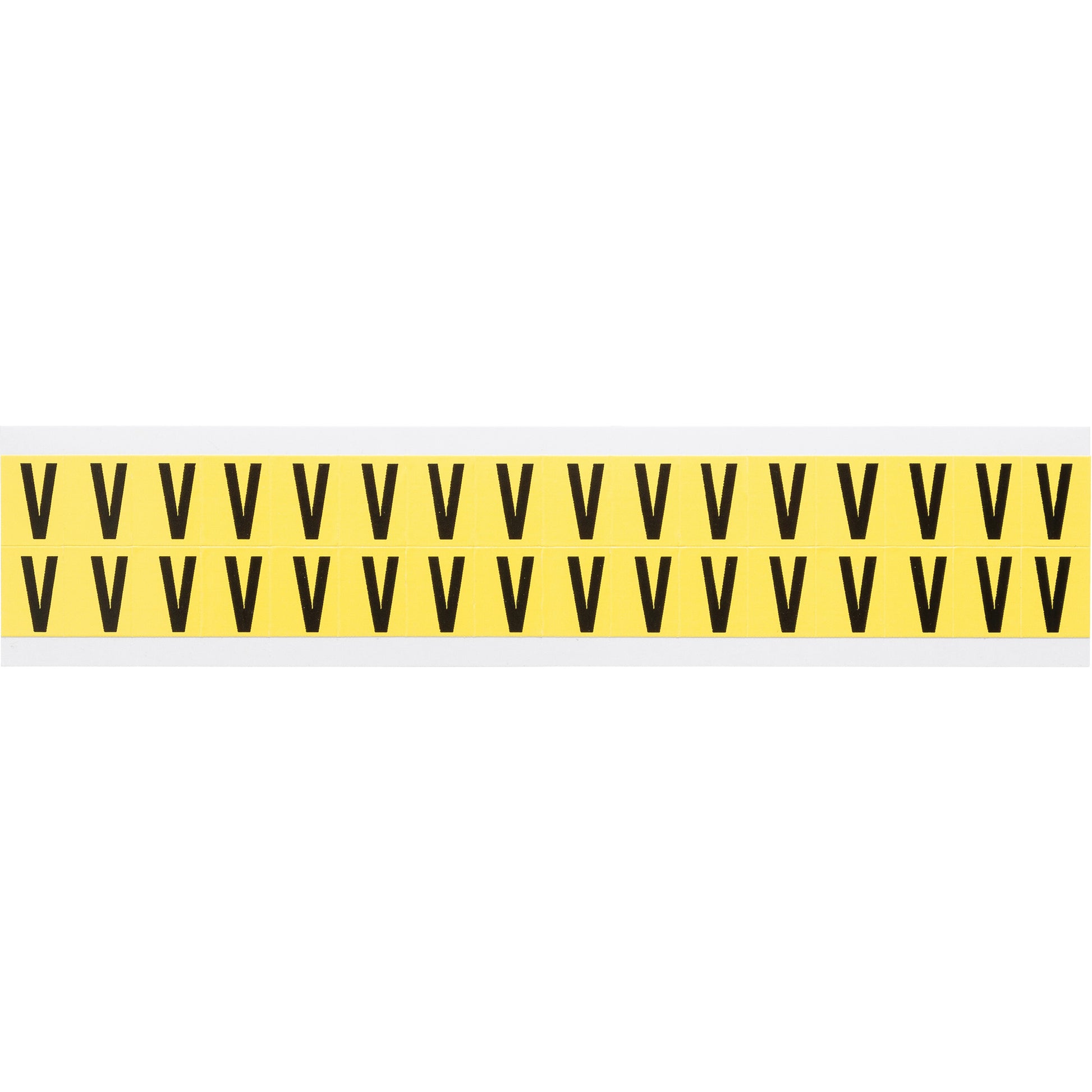 Brady Repositionable Individual Number & Letter Labels, V, 5/8" H, Black on Yellow