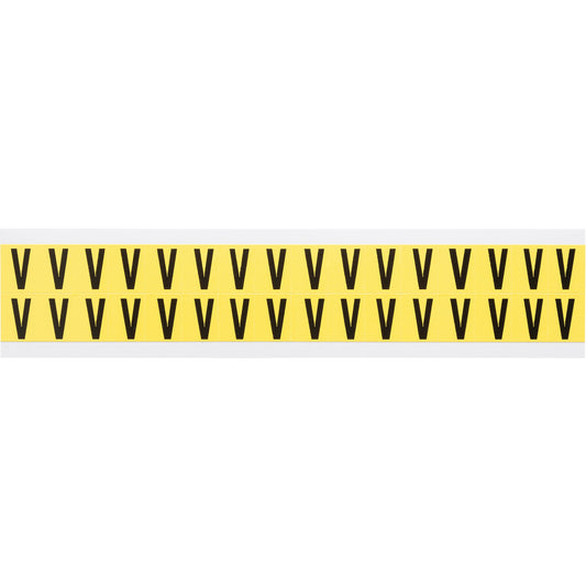 Brady Repositionable Individual Number & Letter Labels, V, 5/8" H, Black on Yellow