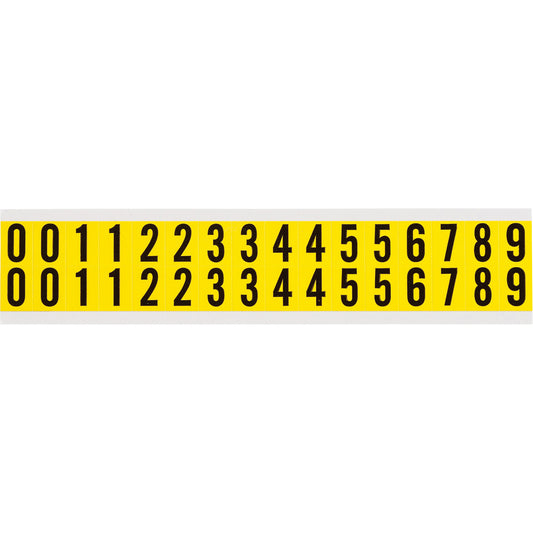 Brady Repositionable Individual Number and Letter Labels Set, 0 to 9, 5/8" H, Black on Yellow