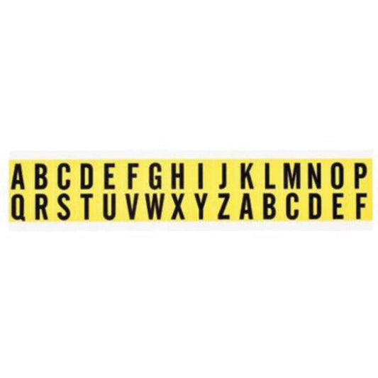 Brady Repositionable Individual Number and Letter Labels Set, A/B/C/D/E/F/G/H/I/J/K/L/M/N/O/P/Q/R/S/T/U/V/W/X/Y/Z, 5/8" H, Black on Yellow